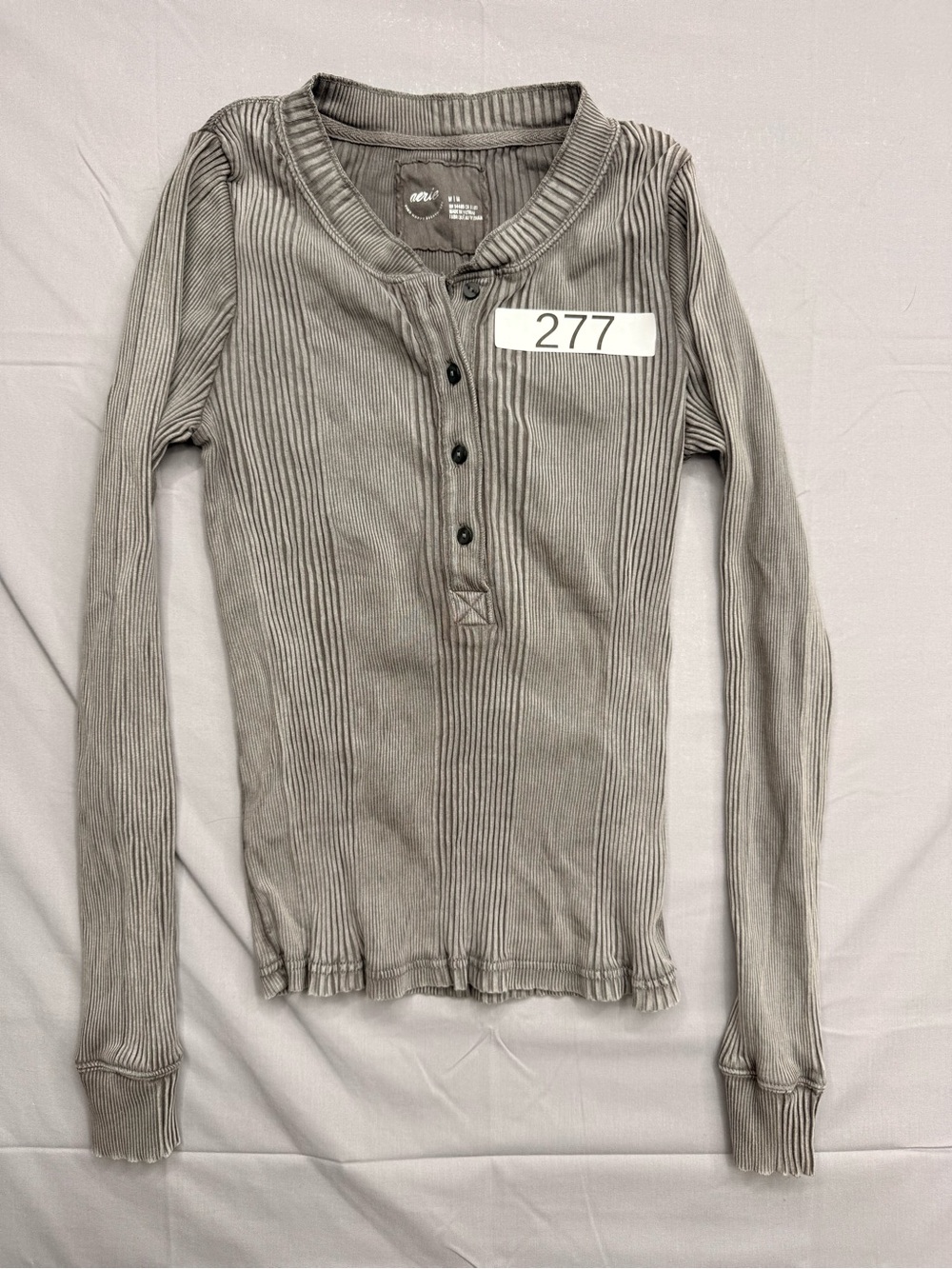 aerie Ribbed Long Sleeve Henley Top - Gray